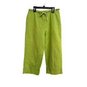 Oleg Cassini Womens Green High Waisted Linen Blend Cropped Pants Size S
